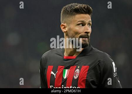 Stadio San Siro, Mailand, Italien, 12. April 2023; Champions League Football, Viertelfinale, erste Etappe, AC Mailand gegen Neapel; Olivier Giroud aus Mailand Stockfoto