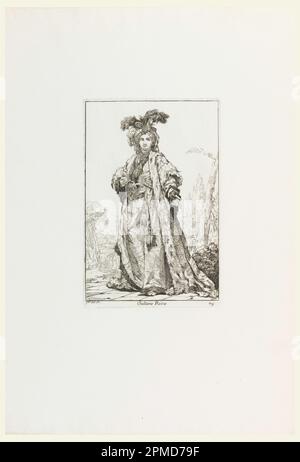 Print, Sultane reine (die Königin Sultana), Platte 29 von Caravanne du Sultan à la Mecque (die Karawane des Sultans bis Mekka); Joseph Marie Vien der Ältere (Französisch, 1716 - 1809); Frankreich; schwarze Tinte auf cremefarbenem Papier; Platemark: 20,3 x 13,3 cm (8 x 5 1/4 Zoll) Stockfoto