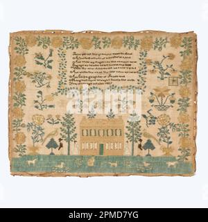 Sampler (USA); bestickt von Ann Eliza Eyre, amerikanisch; Seidenstickerei auf Leinenbasis Stockfoto