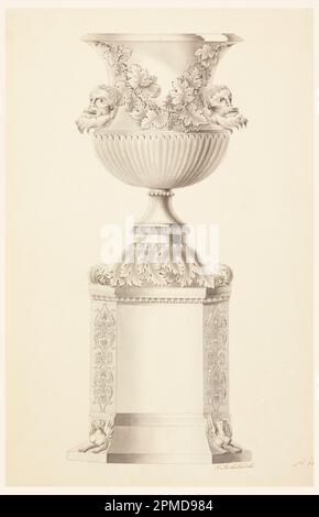 Zeichnen, Design for a Vase on a Octagonal Sodestal; entworfen von Joseph Anton Seethaler II (deutsch, 1799–1868); Deutschland; Stift und schwarze Tinte, Bürste und Waschmaschine auf Papier; 46,2 x 29,8 cm (18 3/16 x 11 3/4 Zoll) Stockfoto