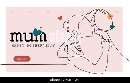 Happy Mother's Day handgeschriebene Schriftzeichen. Textdesign mit durchgehenden Linien. Vektordarstellung. Vektordarstellung Stock Vektor