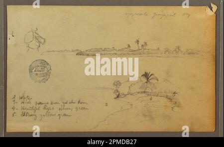 Zeichnung, Blick auf das Ostufer des Guayas River, gegenüber Guayaquil, Ecuador; Frederic Edwin Kirche (amerikanisch, 1826–1900); Ecuador; Graphit auf Papier; Blatt: 10,9 x 18,1 cm (4 5/16 x 7 1/8 Zoll) Stockfoto