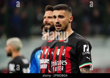 Rade Krunic (AC Mailand) während der UEFA Champions League, Viertelfinale, 1.-teiliges Fußballspiel zwischen AC Mailand und SSC Neapel am 12. April 2023 im Stadion San Siro in Mailand, Italien - Foto Luca Rossini/E-Mage Stockfoto