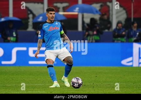 Giovanni Di Lorenzo (SSC Napoli) während der UEFA Champions League, Viertelfinale, 1.-teiliges Fußballspiel zwischen AC Mailand und SSC Napoli am 12. April 2023 im Stadion San Siro in Mailand, Italien - Foto Luca Rossini/E-Mage Stockfoto