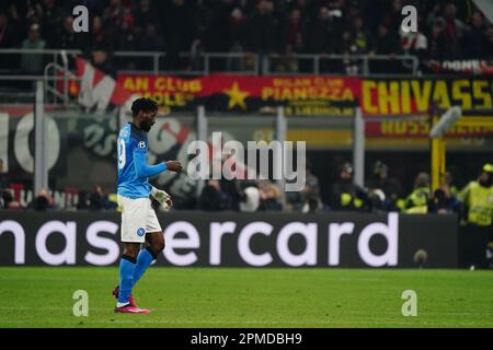 Andre' Zambo Anguissa (SSC Napoli) während der UEFA Champions League, Viertelfinale, 1.-teiliges Fußballspiel zwischen AC Mailand und SSC Napoli am 12. April 2023 im Stadion San Siro in Mailand, Italien - Foto Luca Rossini/E-Mage Stockfoto