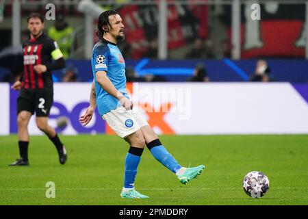 Mailand, Italien. 12. April 2023. Mario Rui (SSC Napoli) während der UEFA Champions League, Viertelfinale, 1.-teiliges Fußballspiel zwischen AC Mailand und SSC Napoli am 12. April 2023 im Stadion San Siro in Mailand, Italien - Photo Morgese-Rossini/DPPI Credit: DPPI Media/Alamy Live News Stockfoto