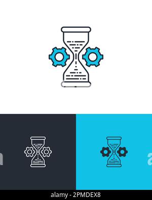 Sanduhr mit Zahnrädern. Zeitmanagement- und Produktivitätskonzept. Geschäftsvektorsymbol auf drei verschiedenen Hintergründen. Stock Vektor