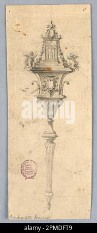 Zeichnen, Mace für liturgische Zwecke; Italien; schwarze Kreide, Pinsel und Aquarell auf Papier Stockfoto