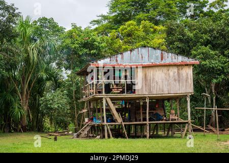 Riberenos-Gemeinden und -Häuser liegen im peruanischen Amazonas Stockfoto