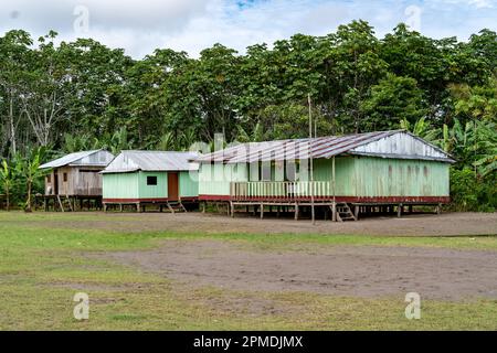 Riberenos-Gemeinden und -Häuser liegen im peruanischen Amazonas Stockfoto