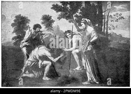 Et in Arcadia Ego (die Hirten von Arcadia) von einem französischen Maler Nicolas Poussin. Veröffentlichung des Buches "Meyers Konversations-Lexikon", Band 2, Leipzig, 1910 Stockfoto