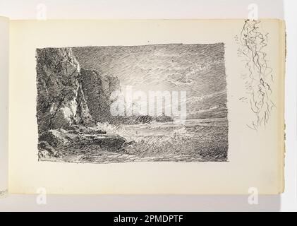 Skizzenbuch Folio, Study of Cliffs and Ocean with Dramatical Light; William Trost Richards (amerikanisch, 1833–1905); USA; Stift und schwarze Tinte auf cremefarbenem gewebtem Papier; 8,3 x 13,3 cm (3 1/4 x 5 1/4 Zoll) Blatt: 12,3 x 19,5 cm (4 13/16 x 7 11/16 Zoll) Stockfoto