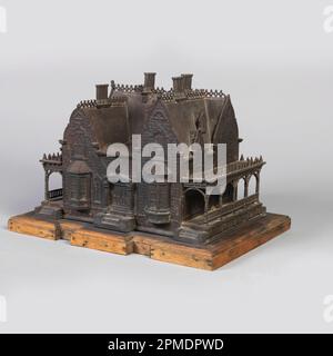 Clifton, Roslyn, New York Birdhouse Model; hergestellt von Miller Iron Company; USA; Gusseisenmodell auf Holzbasis Stockfoto