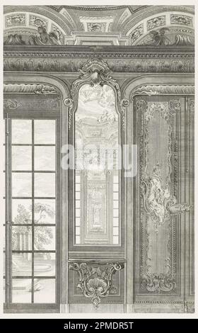 Print, Vue des trumeaux du même Cabinet; Vue des trumeaux du même Cabinet, 3. Platte; entworfen von Juste-Aurèle Meissonnier (Französisch, B. Italien, 1695–1750); graviert von Maruice Baquoy (Französisch, 1680–1747); Veröffentlicht von Gabriel Huquier (Französisch, 1695–1772); Frankreich; Gravur auf weißem Papier: Platemark; Gravur: Platemark: 54,1 x 34,5 cm (21 5/16 x 13 9/16 Zoll) Stockfoto