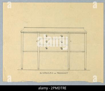 Zeichnung, Design für Seitenwand von Mahagoni mit drei Schubladen; entworfen von A.N. Davenport Co.; Graphit auf dünnem cremefarbenem Papier; 17,1 x 21,3 cm (6 3/4 x 8 3/8 Zoll) Stockfoto