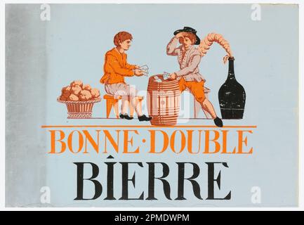 Werbung, Bonne-Double Bierre; wird Paulot und Carré zugeschrieben; Frankreich; Blockdruck auf handgefertigtem Papier Stockfoto