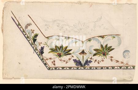 Zeichnen, Design for a Weste; Frankreich; Bleistift und verschiedene Gouachen auf Papier; 16 x 32,4 cm (6 5/16 x 12 3/4 Zoll) Stockfoto