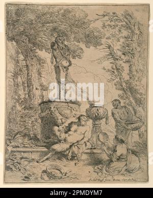 Print, The Festival of Pan; entworfen von Giovanni Benedetto Castiglione (Italienisch, 1609–1664); Italien; Ätzen auf Papier; 22,9 x 18,6 cm (9 x 7 5/16 Zoll); 1896–31-49 Stockfoto