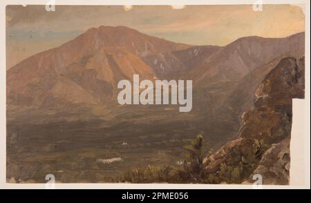 Zeichnen, Mt. Katahdin und Turner; Frederic Edwin Church (amerikanisch, 1826–1900); USA; Pinsel- und Ölfarbe, Graphit auf Pappe; Blatt: 30,7 x 50,8 cm (12 1/16 x 20 Zoll) Stockfoto