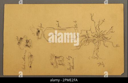 Zeichnung, Kostümdesign eines jüdischen Jungen beschrieben als Pharisäer, Feigenbaum und Köpfe, Palästina; Frederic Edwin Kirche (amerikanisch, 1826–1900); Graphit auf hellbraunem Papier; Blatt: 20,7 x 12,2 cm (8 1/8 x 4 13/16 Zoll) Stockfoto