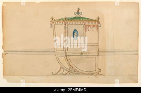 Zeichnen, Design für eine Limousine; England; Stift und Tinte, Pinsel und verschiedene Aquarelle auf Papier; 24,9 x 41,6 cm (9 13/16 x 16 3/8 Zoll) Stockfoto