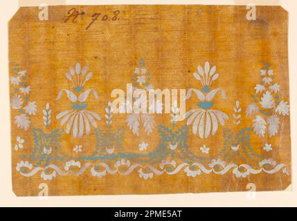 Zeichnung, Design for an Stickerei aus Gewebtem horizontalem Rand; Frankreich; Pinsel und hellblauer, weißer Gouache auf glasiertem Plättchenpapier; 18 x 26,6 cm (7 1/16 x 10 1/2 Zoll) Stockfoto