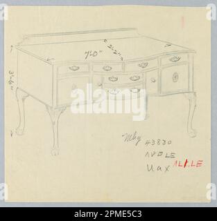 Zeichnung, Entwurf für Sideboard mit Schlangenfront und Kugel- und Klauenfüßen; entworfen von A.N. Davenport Co.; Graphit auf dünnem cremefarbenem Papier; 20,3 x 21,3 cm (8 x 8 3/8 Zoll) Stockfoto