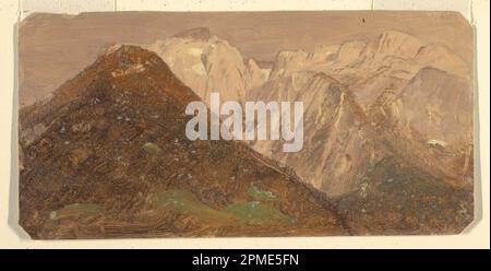 Zeichnen, Alpenlandschaft (wahrscheinlich Schweiz); Frederic Edwin Kirche (amerikanisch, 1826–1900); USA; Bleistift, Ölfarbe auf Pappe; 11,3 x 22,7 cm (4 7/16 x 8 15/16 Zoll) Stockfoto