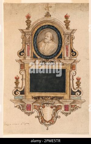 Zeichnen, Design for a Sepulchral Monument; Italien; Stift und braune Tinte, Pinsel und Gouache, braune Wäsche auf cremefarbenem Papier Stockfoto