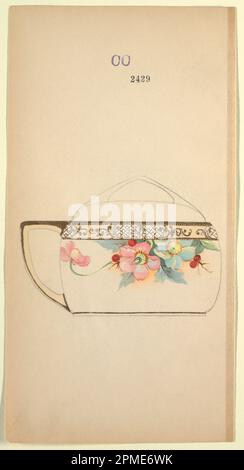 Zeichnen, Design for a Teacup; Made for Noritake; Japan; Pinsel und Aquarell, goldener Gouache, Graphit auf cremefarbenem Papier; 29,3 x 15,4 cm (11 1/2 x 6 1/16 Zoll) Matte: 35,7 x 45,8 cm (14 1/16 x 18 1/16 Zoll); 1985-14-22 Stockfoto