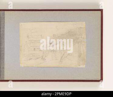 Zeichnung, Armeewagen und Maulwurf; Winslow Homer (amerikanisch, 1836–1910); USA; Graphit auf gewebtem Papier, liegend; 8,3 x 12,4 cm (3 1/4 x 4 7/8 Zoll) Stockfoto