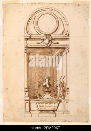 Zeichnung, Design for a Sepulchral Monument; Antonio Gherardi (1644–1702); Italien; Stift und braune Tinte, Pinsel und braunes Waschen, schwarze Kreide auf cremefarbenem Papier; (Test): 10 11/16 x 7 3/4 cm (27,2 x 19,7 cm) Stockfoto
