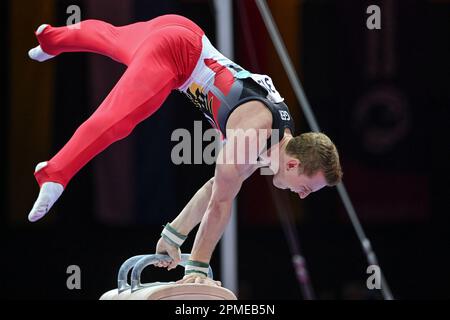 Nils Dunkel (Deutschland). Künstlerisches Gymnastik, Bronzemedaille für Pommel-Pferde. Europameisterschaft München 2022