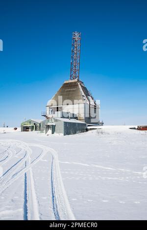 Aerobee-Startturm auf der stillgelegten Raketenanlage in Churchill, Manitoba, Kanada Stockfoto