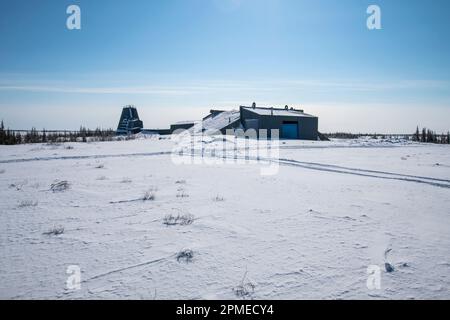 Black Brant Raketenwerfer auf der stillgelegten Raketenanlage in Churchill, Manitoba, Kanada Stockfoto