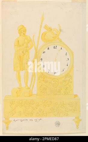 Zeichnung, Design für eine Uhr; hergestellt von Lefebvre Manufactory, Tournai; Belgien; Pinsel und gelb, rot, wasserfarben, Schwarz, auf cremefarbenem Papier; 38 x 24,5 cm (14 15/16 x 9 5/8 Zoll) Stockfoto