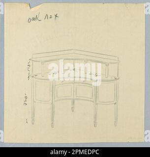 Zeichnung, Design for Eak Corner Sideboard; entworfen von A.N. Davenport Co.; Graphit auf dünnem cremefarbenem Papier; 21,0 x 21,3 cm (8 1/4 x 8 3/8 Zoll) Stockfoto