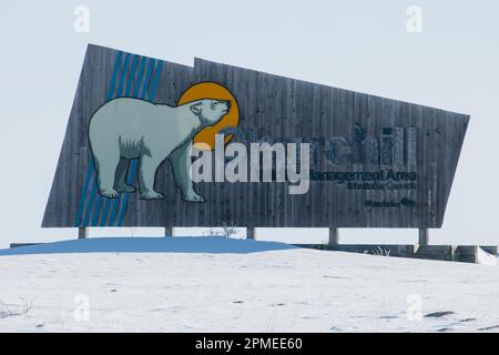 Churchill Wildlife Management-Schild in Churchill, Manitoba, Kanada Stockfoto