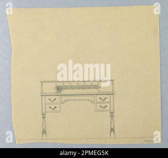 Zeichnung, Design für zweistufigen Schreibtisch mit sieben Schubladen; entworfen von A.N. Davenport Co.; Graphit auf dünnem cremefarbenem Papier; 18,7 x 20,6 cm (7 3/8 x 8 1/8 Zoll) Stockfoto