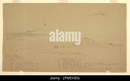 Zeichnen, Mount Chimborazo bei Sonnenuntergang; Frederic Edwin Kirche (amerikanisch, 1826–1900); Ecuador; Graphit auf braunem gewebtem Papier; Blatt: 19,7 x 35,6 cm (7 3/4 x 14 Zoll) Stockfoto