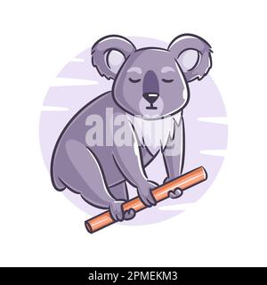 Ein Vektor, der Koala von Hand auf den Ast des Baumes gezeichnet hat Stock Vektor