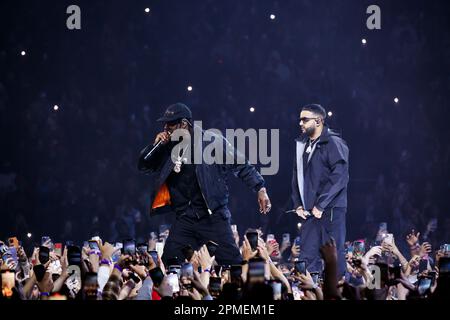 Travis Scott tritt Rapper NAV auf der Bühne der Never Sleep Tour in Toronto, KANADA, bei Stockfoto