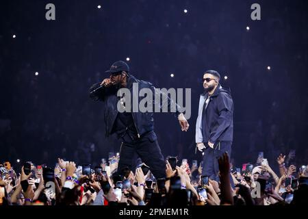 Travis Scott tritt Rapper NAV auf der Bühne der Never Sleep Tour in Toronto, KANADA, bei Stockfoto