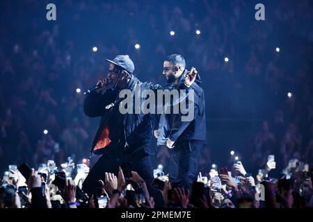 Travis Scott tritt Rapper NAV auf der Bühne der Never Sleep Tour in Toronto, KANADA, bei Stockfoto