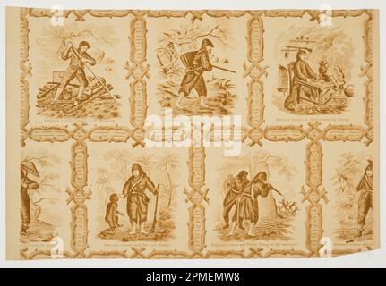 Seitenwand, Robinson Crusoe; England; maschinenbedruckt mit eingravierten Kupferrollen; 56,5 x 38 cm (22 1/4 x 14 15/16 Zoll) Stockfoto