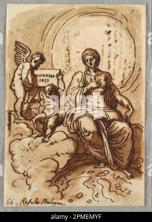 Zeichnung, der Astronom, After Raphael; entworfen von Felice Giani (Italienisch, 1758–1823); Italien; Stift und Tinte, Pinsel und braunes Aquarell auf Papier; 21,8 x 15,4 cm (8 9/16 x 6 1/16 Zoll) Stockfoto