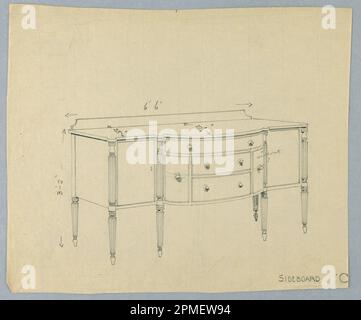 Zeichnung, Design für Sideboard „C“ mit sechs Beinen und fünf Schubladen; entworfen von A.N. Davenport Co.; Graphit auf dünnem cremefarbenem Papier; 20,6 x 24,1 cm (8 1/8 x 9 1/2 Zoll) Stockfoto