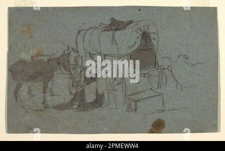 Zeichnung, Armeewagen und Mule; Winslow Homer (amerikanisch, 1836–1910); USA; Graphit, Pinsel und graue Wäsche auf blau-grünem Papier; 13,1 x 21,7 cm (5 3/16 x 8 9/16 Zoll) Stockfoto