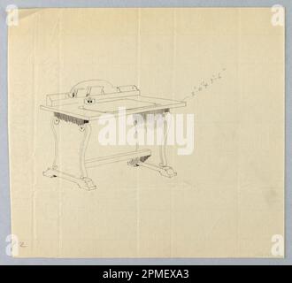 Zeichnung, Design for Writing Tisch #2 mit Five-Cubbyhole Back Unit; entworfen von A.N. Davenport Co.; Stift und schwarze Tinte, Graphit auf dünnem cremefarbenem Papier; 21,0 x 23,2 cm (8 1/4 x 9 1/8 Zoll) Stockfoto