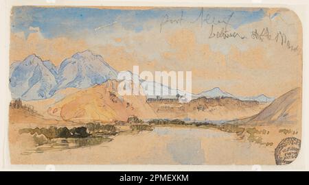 Zeichnung, Port Neuf Canyon, Idaho; Thomas Moran (Amerikaner, B. Großbritannien, 1837–1926); USA; Pinsel und Aquarell über Graphit, Linierung aus Graphit auf cremefarbenem Papier; 7,5 x 13,8 cm (2 15/16 x 5 7/16 Zoll) Stockfoto